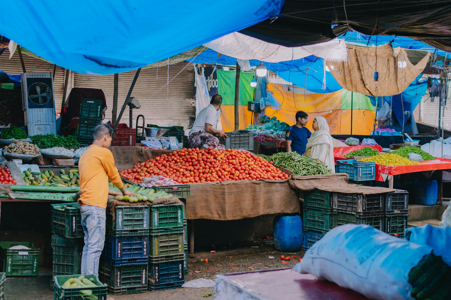 Outdoor food market with fresh produce stalls in Dublin