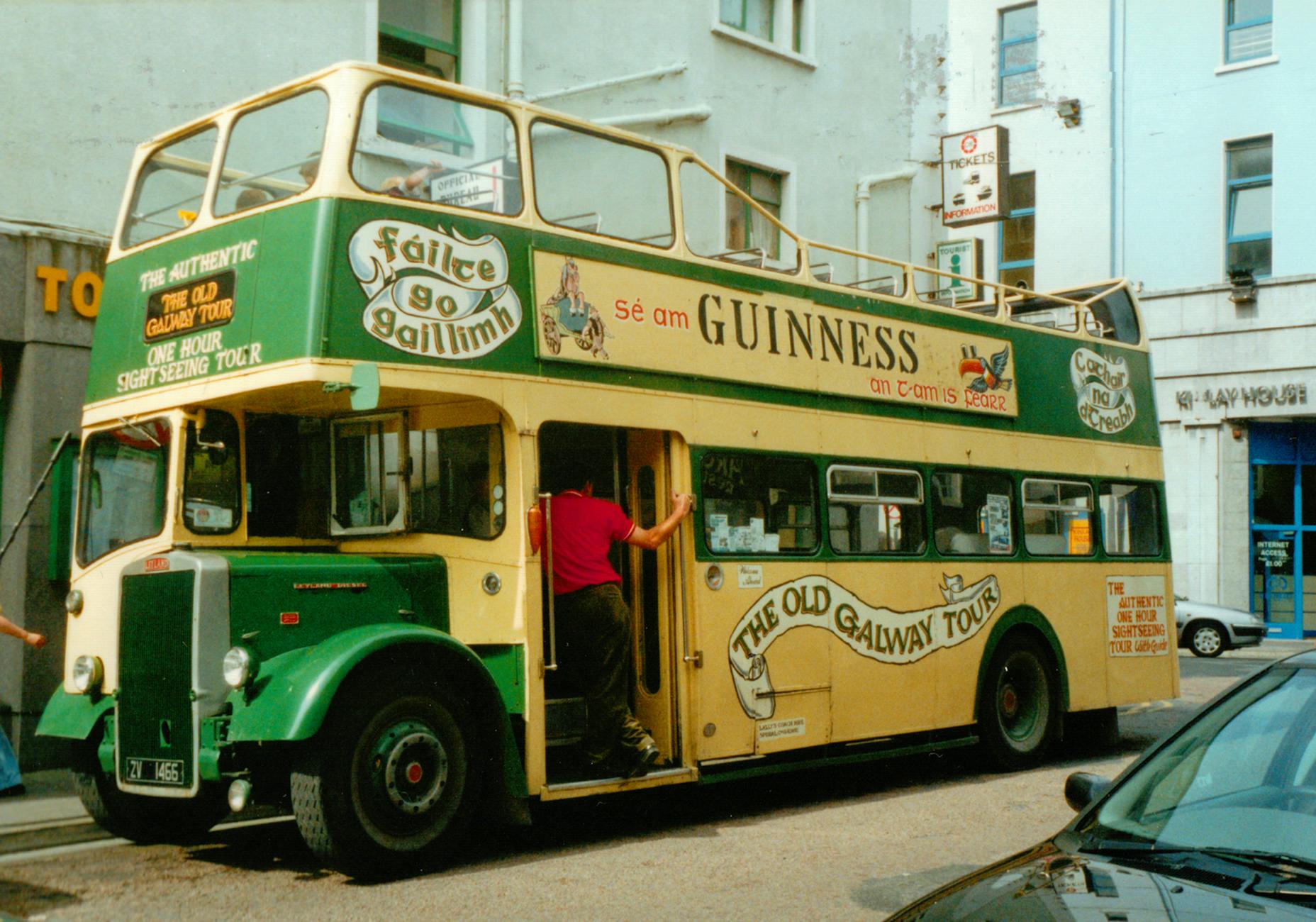 Tour bus travelling through the Irish countryside