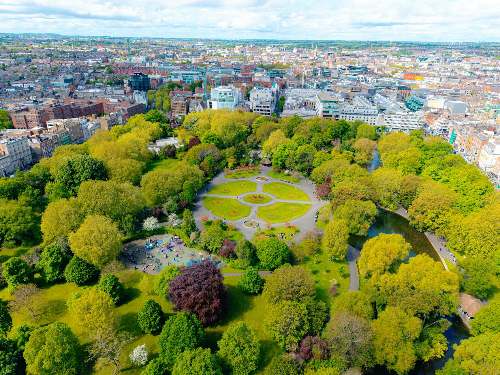 Merrion Square park with Georgian buildings in Dublin