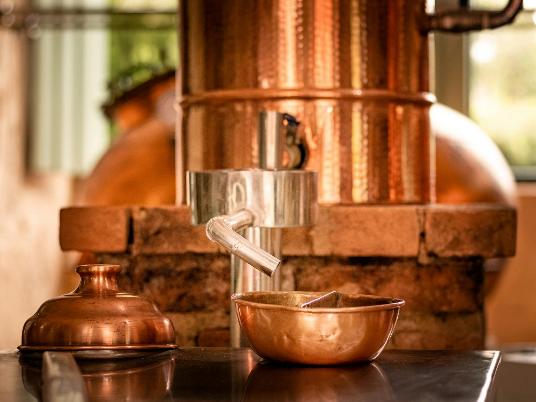 Copper pot still at Dublin whiskey distillery