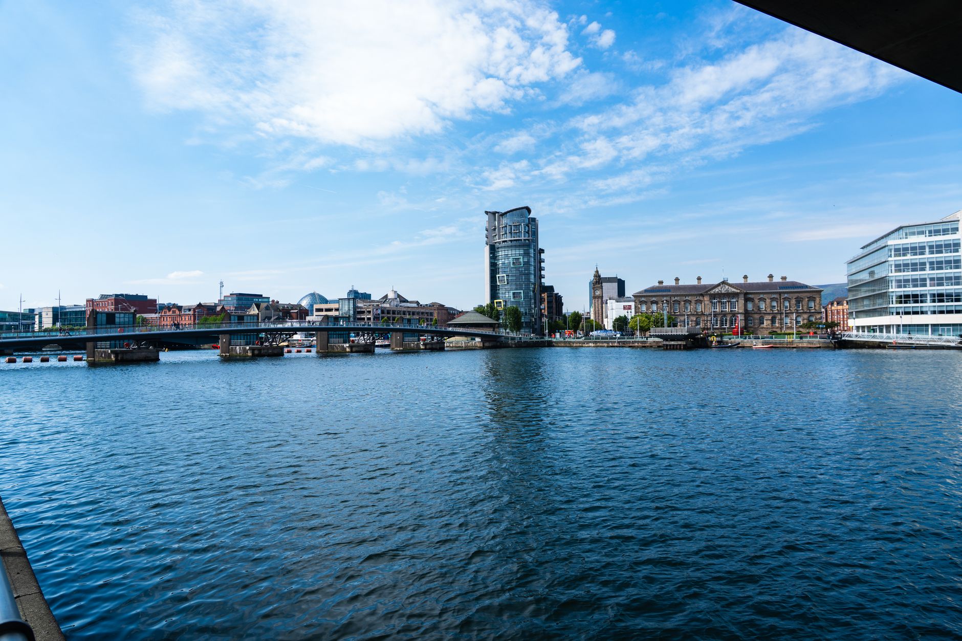 The River Lagan and the Belfast waterfront at the northern end of the Dublin to Belfast train line