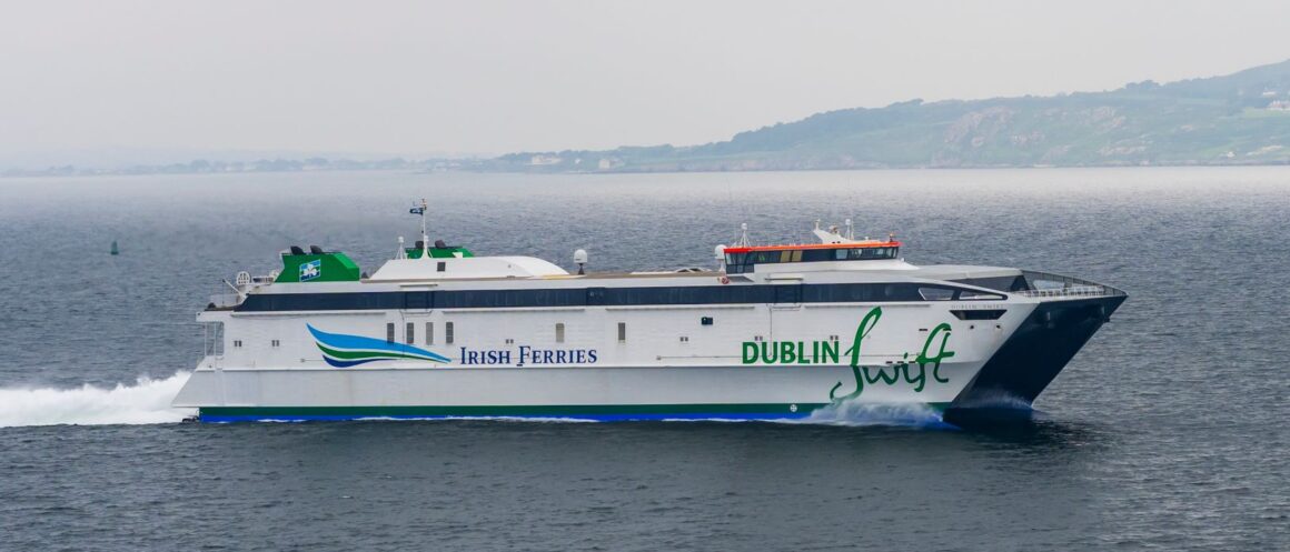 The Irish Ferries fast craft Dublin Swift crossing the Irish Sea towards Dublin