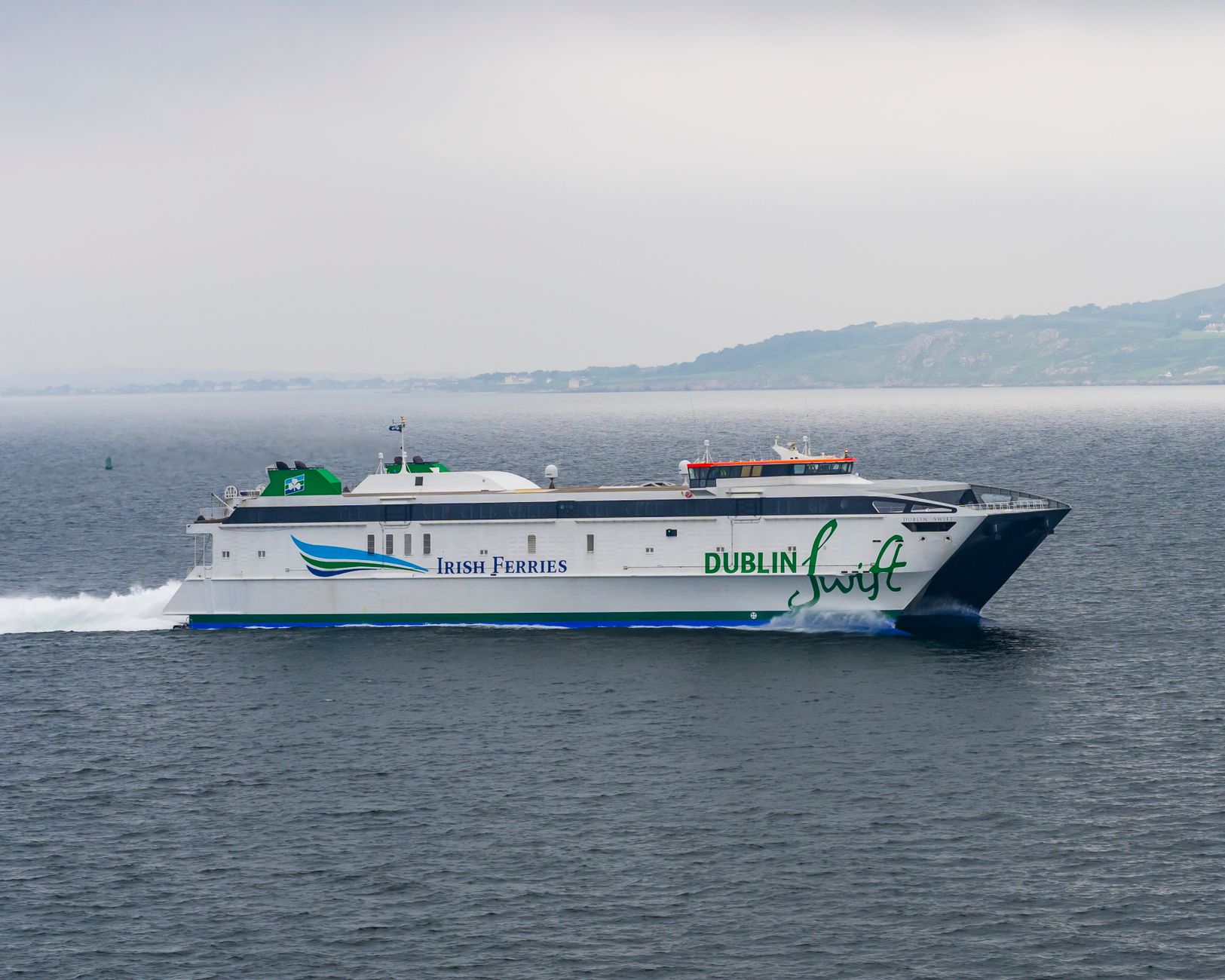 The Irish Ferries fast craft Dublin Swift crossing the Irish Sea towards Dublin
